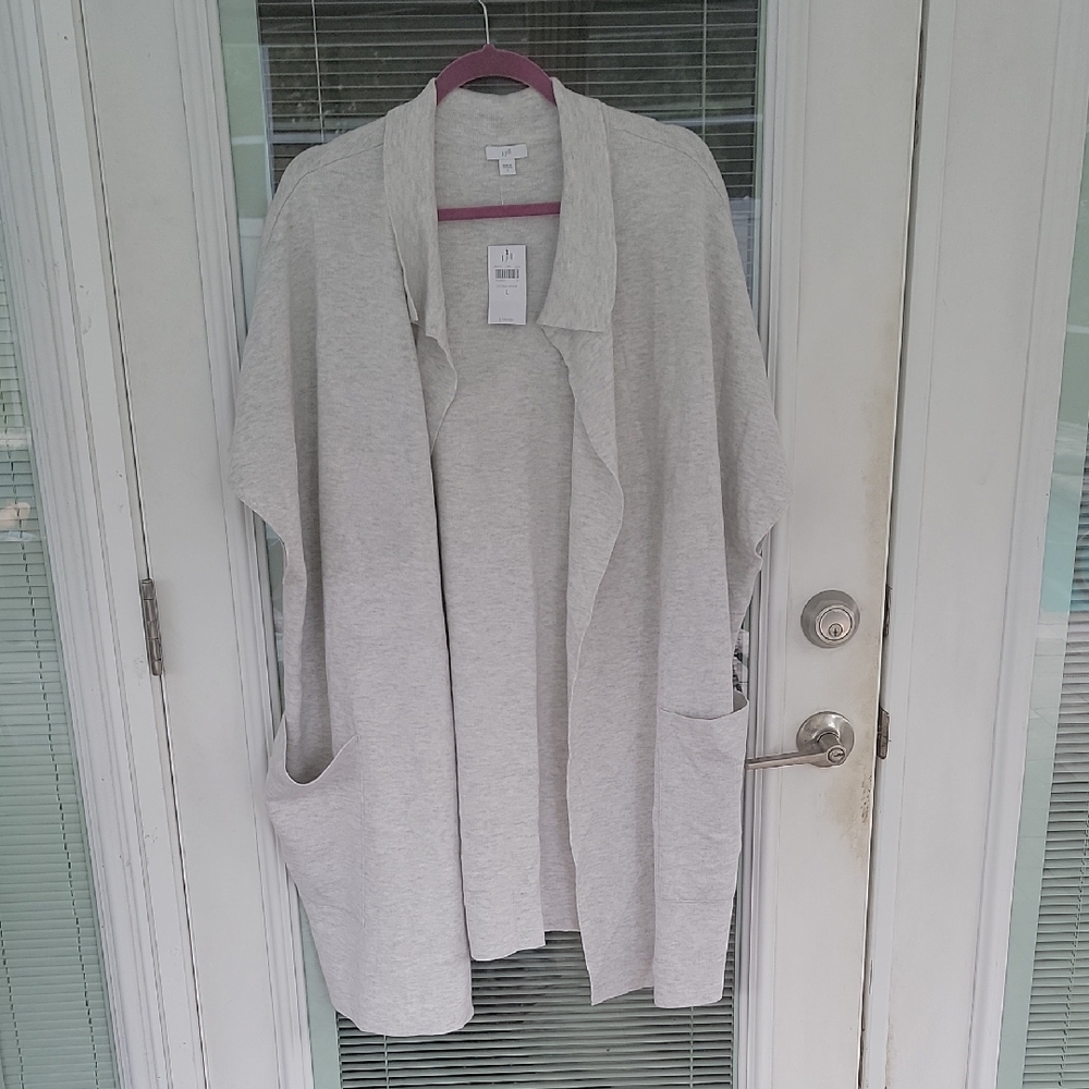 J. Jill Women's Gray Open Front Cardigan Sweater Short Sleeve Oversized Sz L